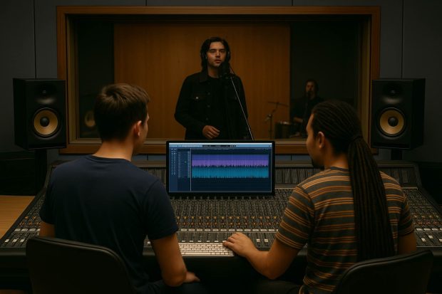 grabando en estudio profesional por un contrato musical con una discográfica