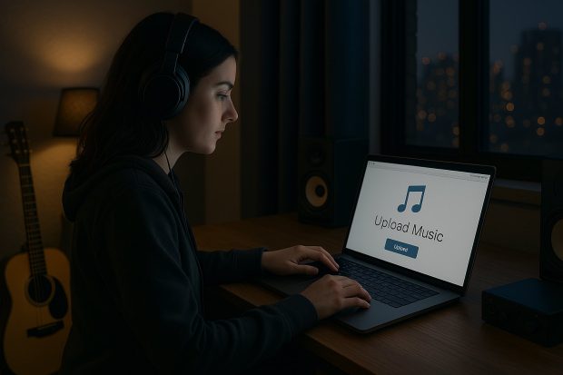 Chica distribuyendo su música a través de un agegador musical