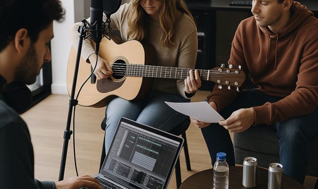 músicos componiendo una canción en un home studio